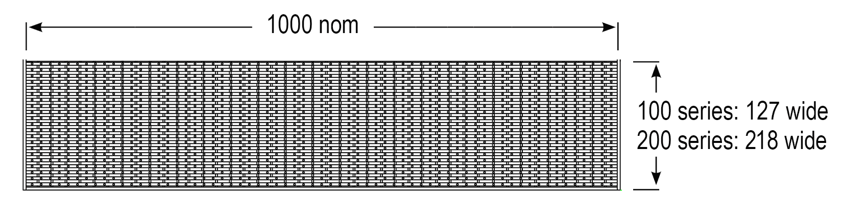 Click Drain grate size diagram: 1000 nom x 127 or 218 wide